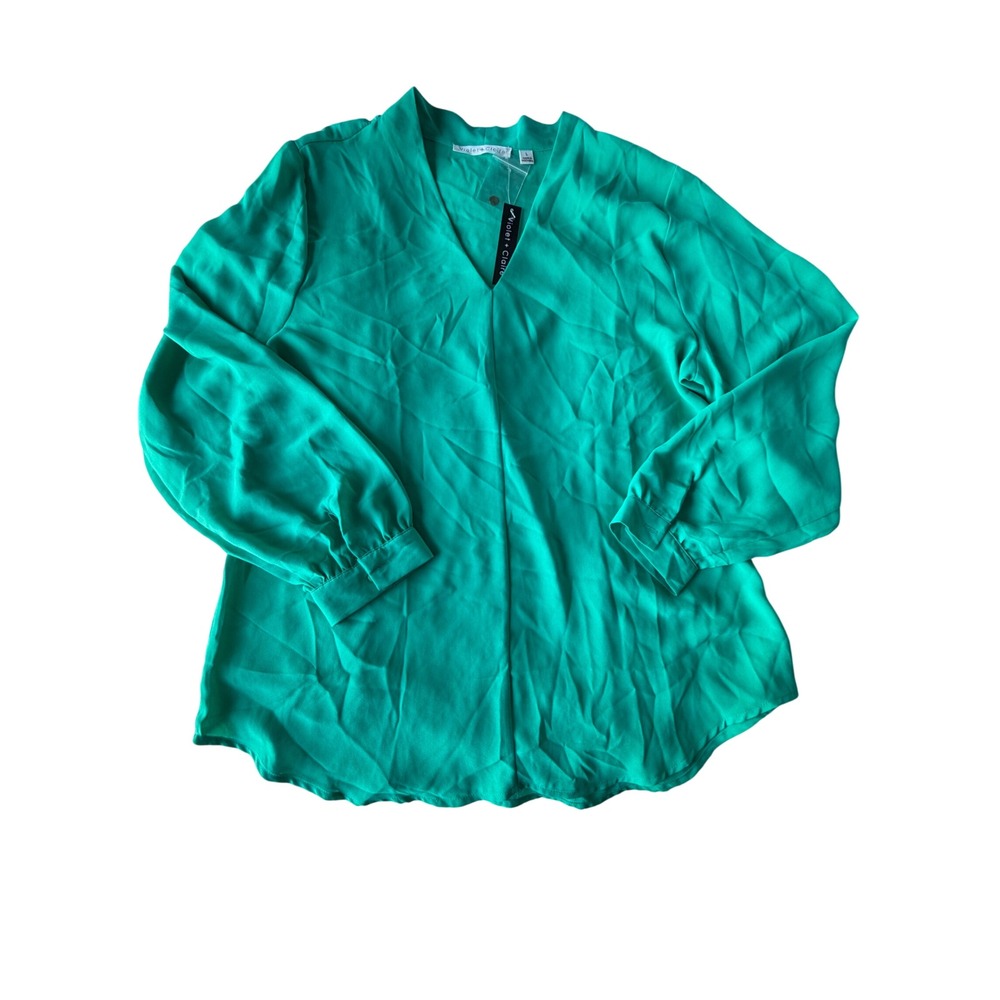 Violet + Claire Womens Emerald Green V-Neck Long Sleeve Blouse Top Size L NWT